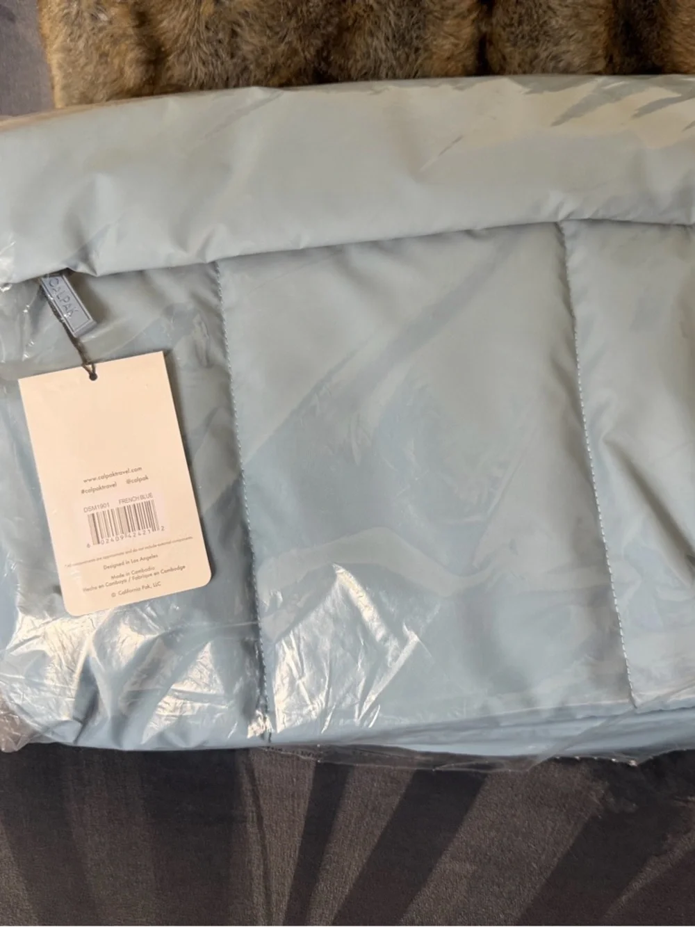 CALPAK Luka duffel travel bag in French Blue with gingham lining!  NWT - Picture 6 of 7